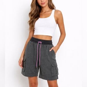 Choosy Women's  charcoal knee-length cargo shorts featuring elastic waist Sz:10